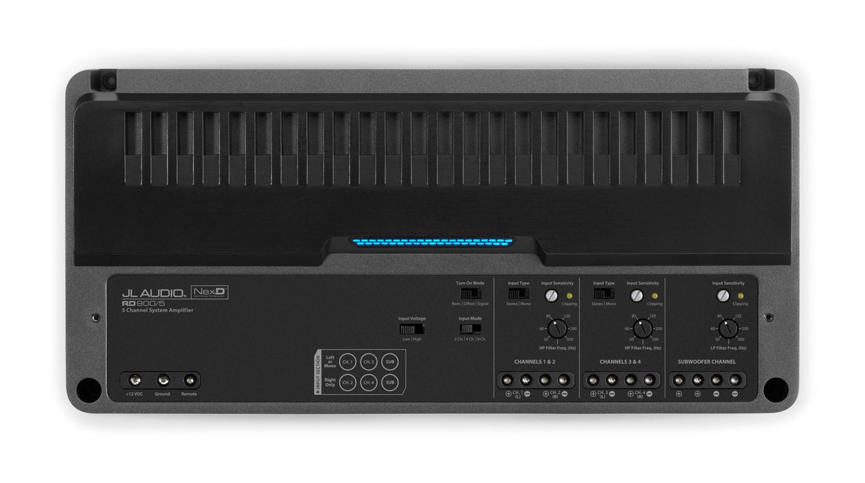 JL AUDIO 5-Channel Class D System Amplifier, 70 W X 4 @ 4 Ω + 500 W X 1 @ 2 Ω – 14.4V -RD900/5