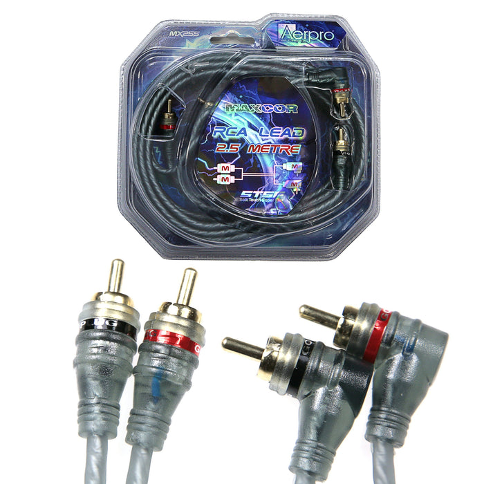 Aerpro MX255 MAXCOR 2.5-metre RCA Lead 2 Male to 2 Male Connectors (Right Angle At One End)